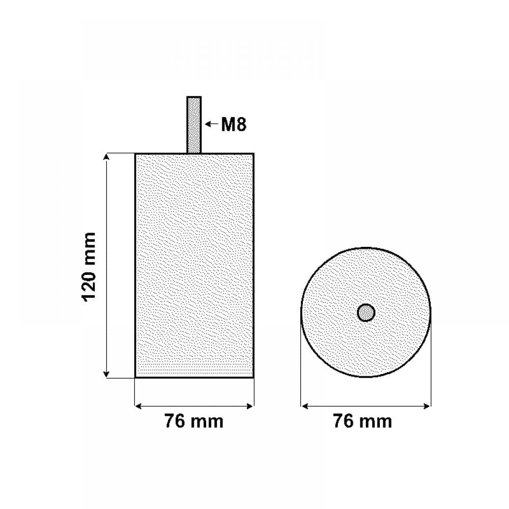 Stalen meubelpoot chroom rond ø 7,6 cm en hoogte 12 cm (M8)