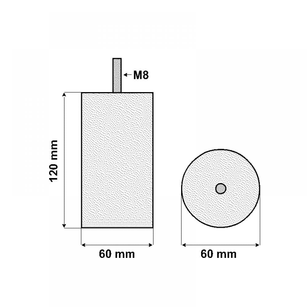 Stalen meubelpoot chroom rond ø 6 cm en hoogte 12 cm (M8)