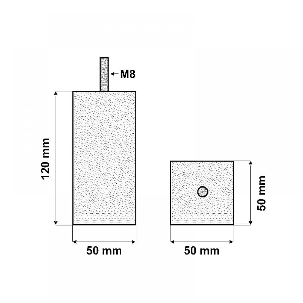 Stalen meubelpoot chroom vierkant 5 bij 5 cm en hoogte 12 cm (M8) (5 x 5 cm)