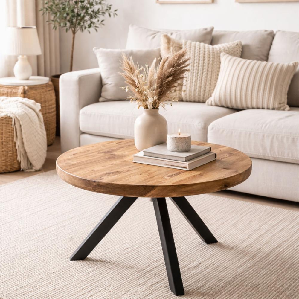 Salon tafelblad rond, diameter 60 cm en dikte 4 cm massief duurzaam elmwood