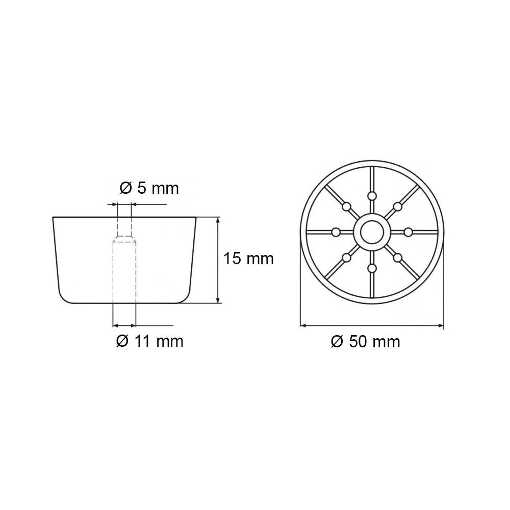 Premium meubelpoot zwart rond Ø 5 cm en hoogte 1,5 cm van kunststof