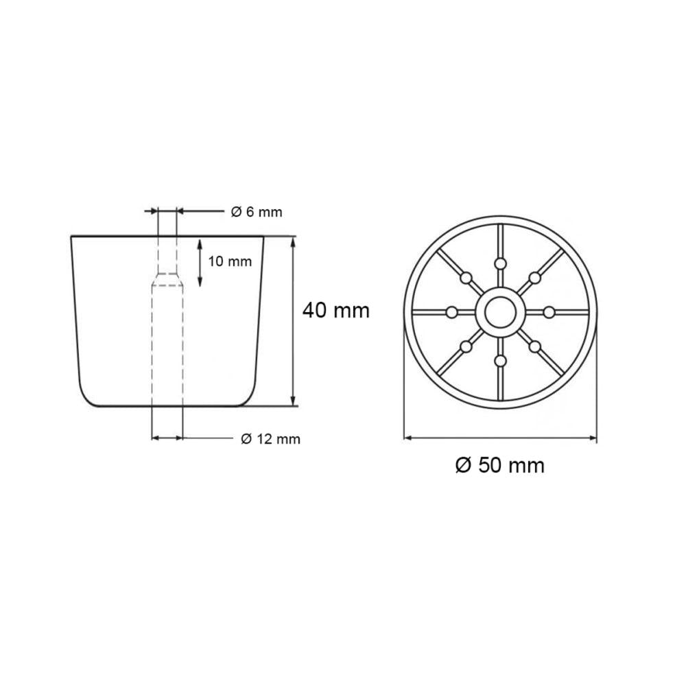 Meubelpoot zwart rond Ø 5 cm en hoogte 4 cm van kunststof