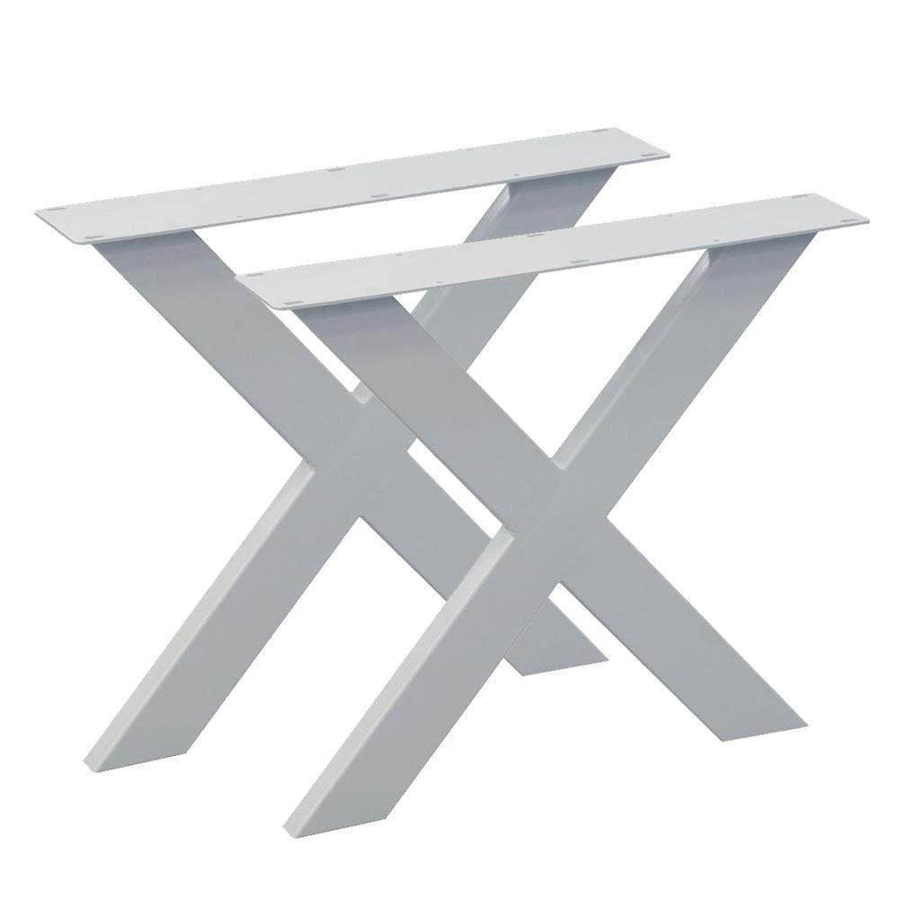 Set stalen X tafelpoten 75 bij 4 cm en hoogte 72 cm wit (4 x 10 cm) - 2 stuks