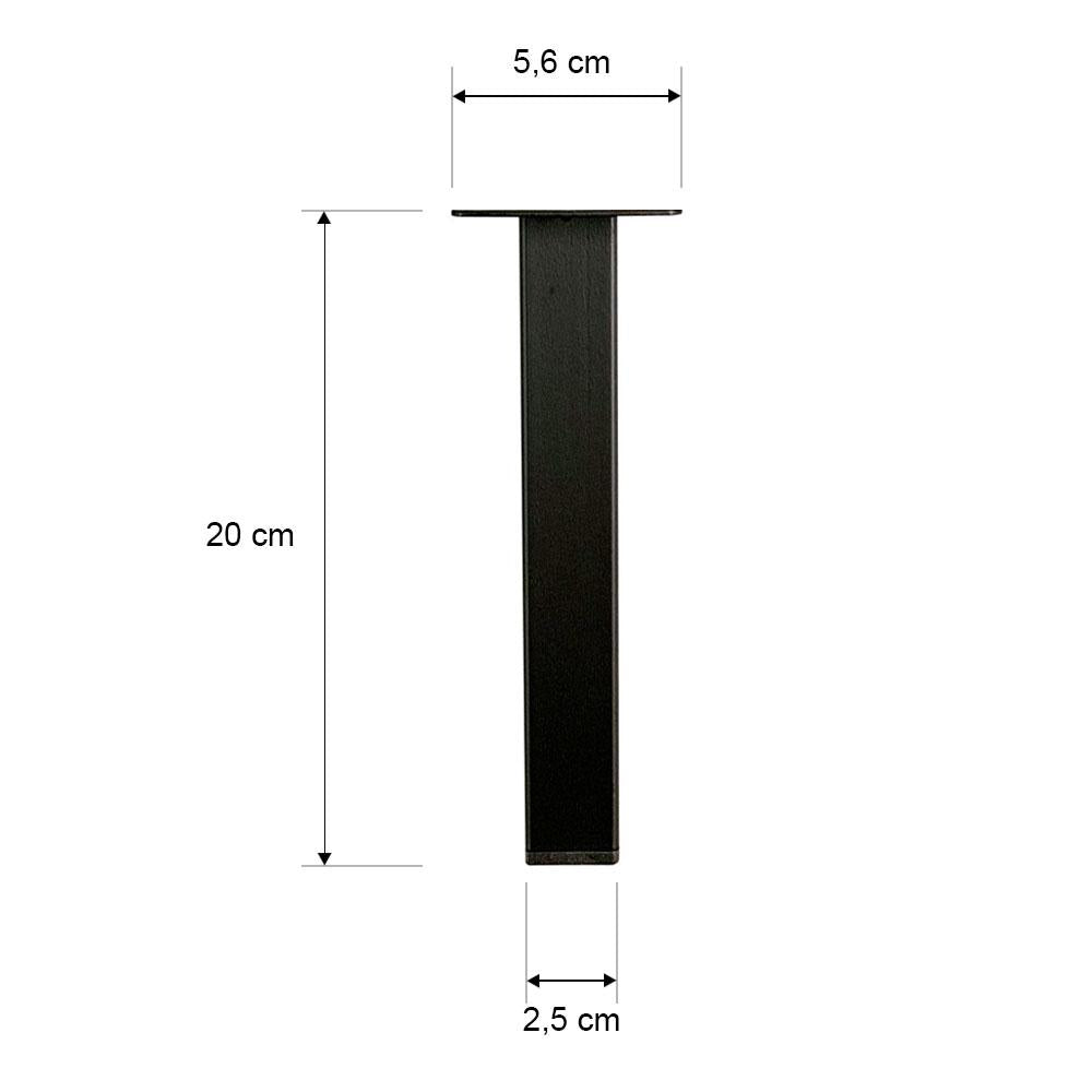 Stalen meubelpoot zwart vierkant 2,5 bij 2,5 cm en hoogte 20 cm (2,5 x 2,5 cm)