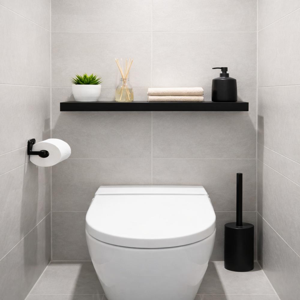 Zwevende wandplank 3,8 cm dik met onzichtbare montage zwart hoogglans 60 x 23,5 cm