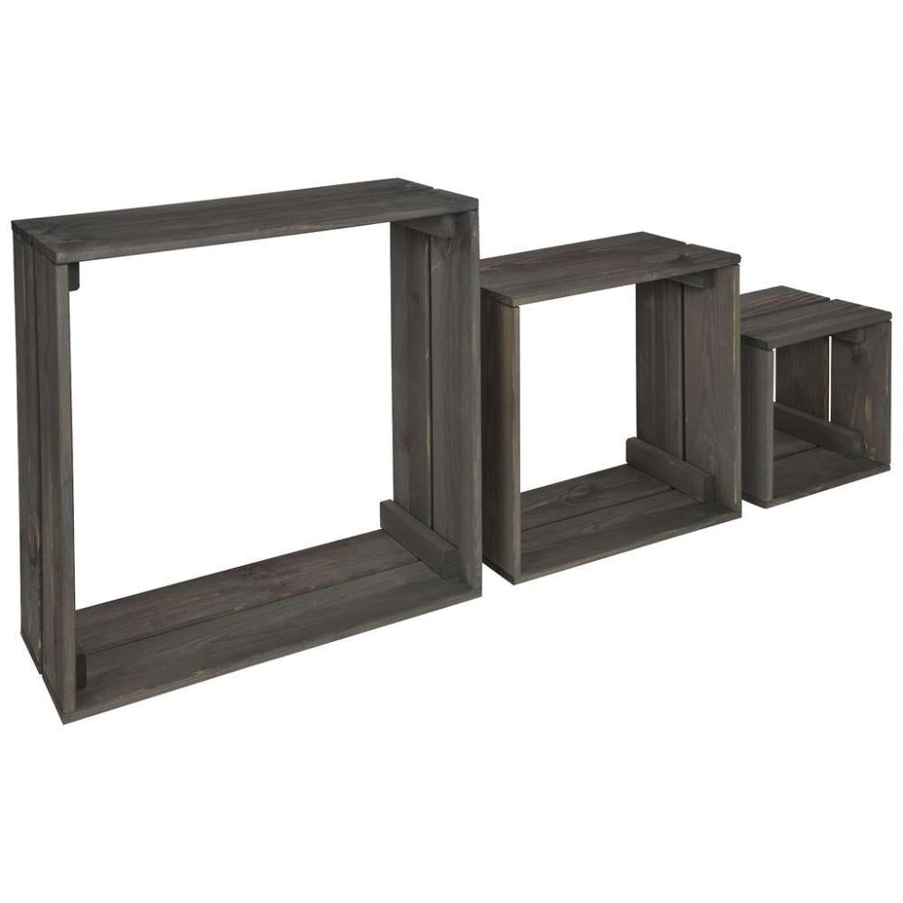 3 houten kubussen wandplanken greywash 40 bij 40 en 15 cm diep