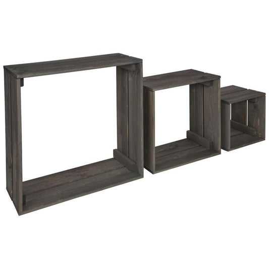 3 houten kubussen wandplanken greywash 40 bij 40 en 15 cm diep