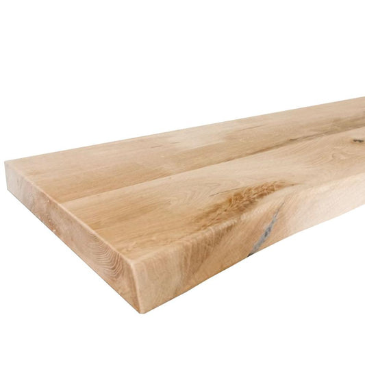 Wandplank eiken boomstam 60 bij 20 cm van 4 cm dik massief hout met voorkant boomstam rand