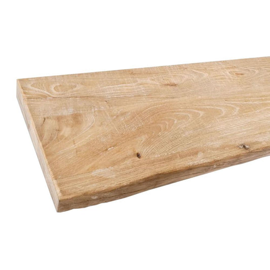 Wandplank elmwood 80 bij 19,5 cm van 4 cm dik massief iepenhout met boomstam rand