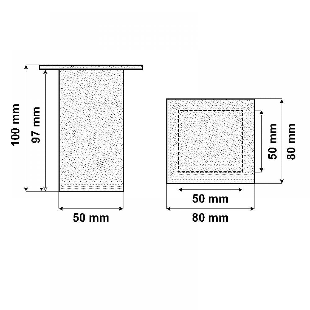 Stalen meubelpoot chroom vierkant 5 bij 5 cm en hoogte 10 cm  (5 x 5 cm)