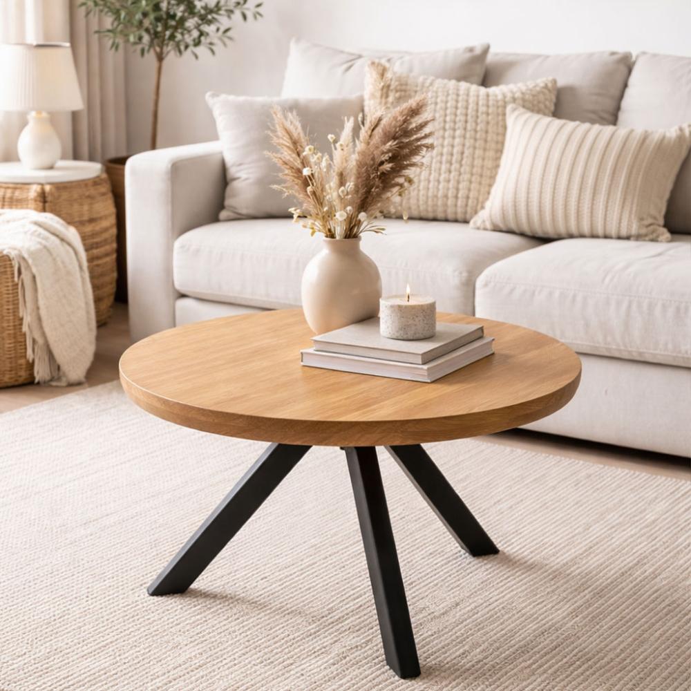 Eiken salon tafelblad rond, diameter 40 cm en dikte 4 cm massief eiken