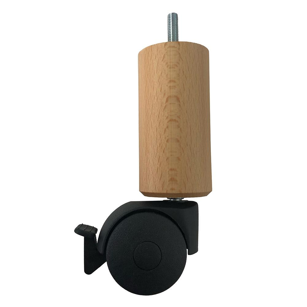 Meubelpoot met wiel en rem rond Ø 5 cm en hoogte 16 cm van massief hout (M8)