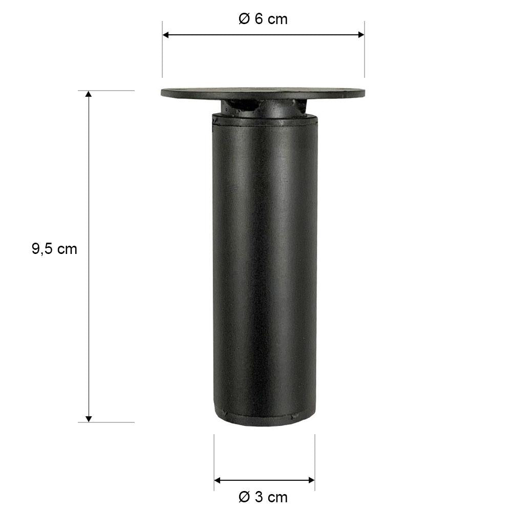 Stalen verstelbare meubelpoot zwart rond ø 3 cm en hoogte 9,5 cm