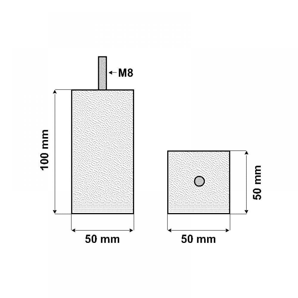 Stalen meubelpoot rvs look vierkant 5 bij 5 cm en hoogte 10 cm  (M8)  (5 x 5 cm)