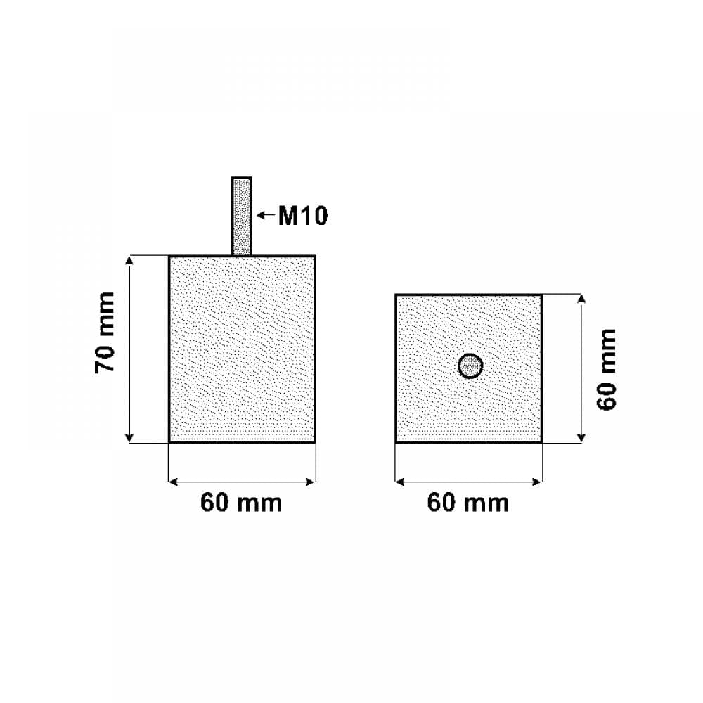 Stalen meubelpoot rvs look vierkant 6 bij 6 cm en hoogte 7 cm  (M10)  (5 x 5 cm)