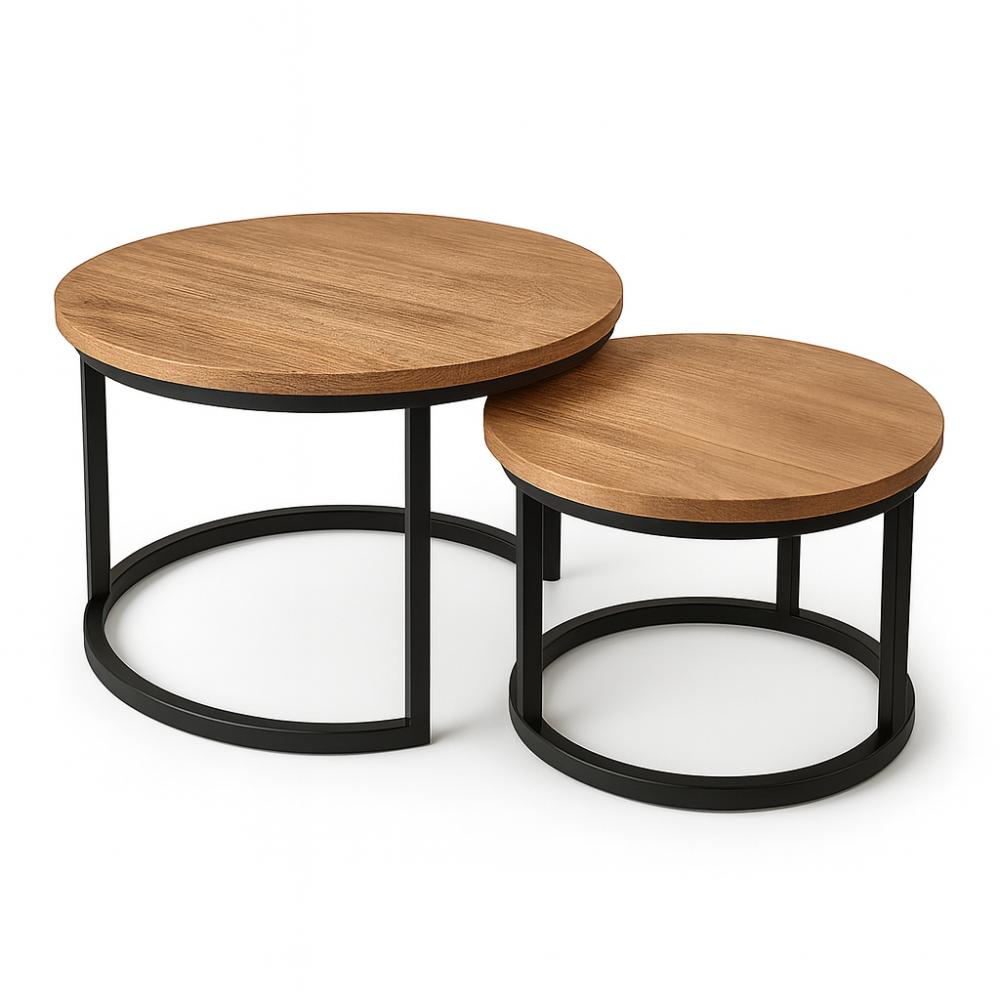 Salonset zwart rond Ø 40 cm, hoogte 37 cm en Ø 60 cm en hoogte 43 cm