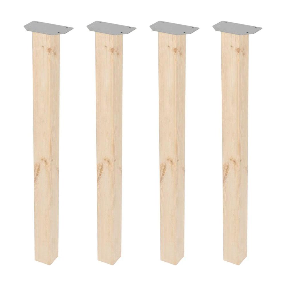 Tafelpoot  vierkant 5 bij 5 cm en hoogte 72 cm  van massief hout - 4 stuks
