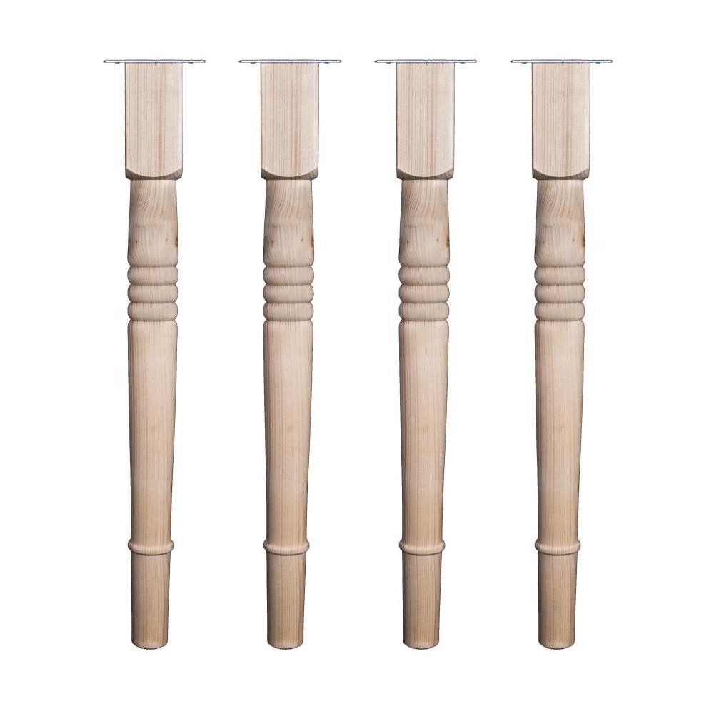 Landelijke meubelpoot  rond Ø 7 cm en hoogte 73 cm  van massief hout - 4 stuks