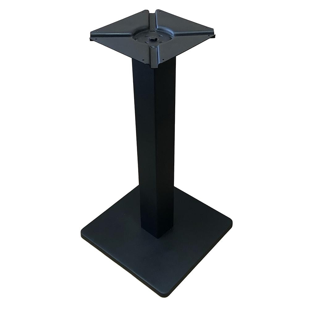 Stalen bistro tafelpoot met massieve plaat zwart vierkant koker 8 bij 8 cm en hoogte 71 cm