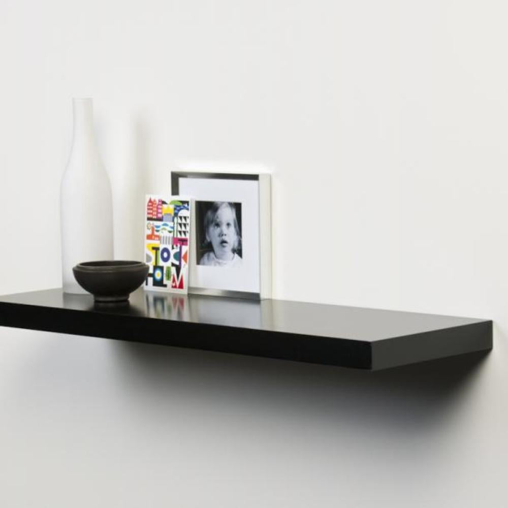Zwevende wandplank 3,8 cm dik met onzichtbare montage zwart hoogglans 60 x 23,5 cm